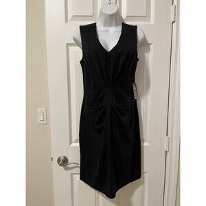 EXPRESS Bodycon Gathered Black V-Neck Sleeveless Dress Women's Size 8 NWT
